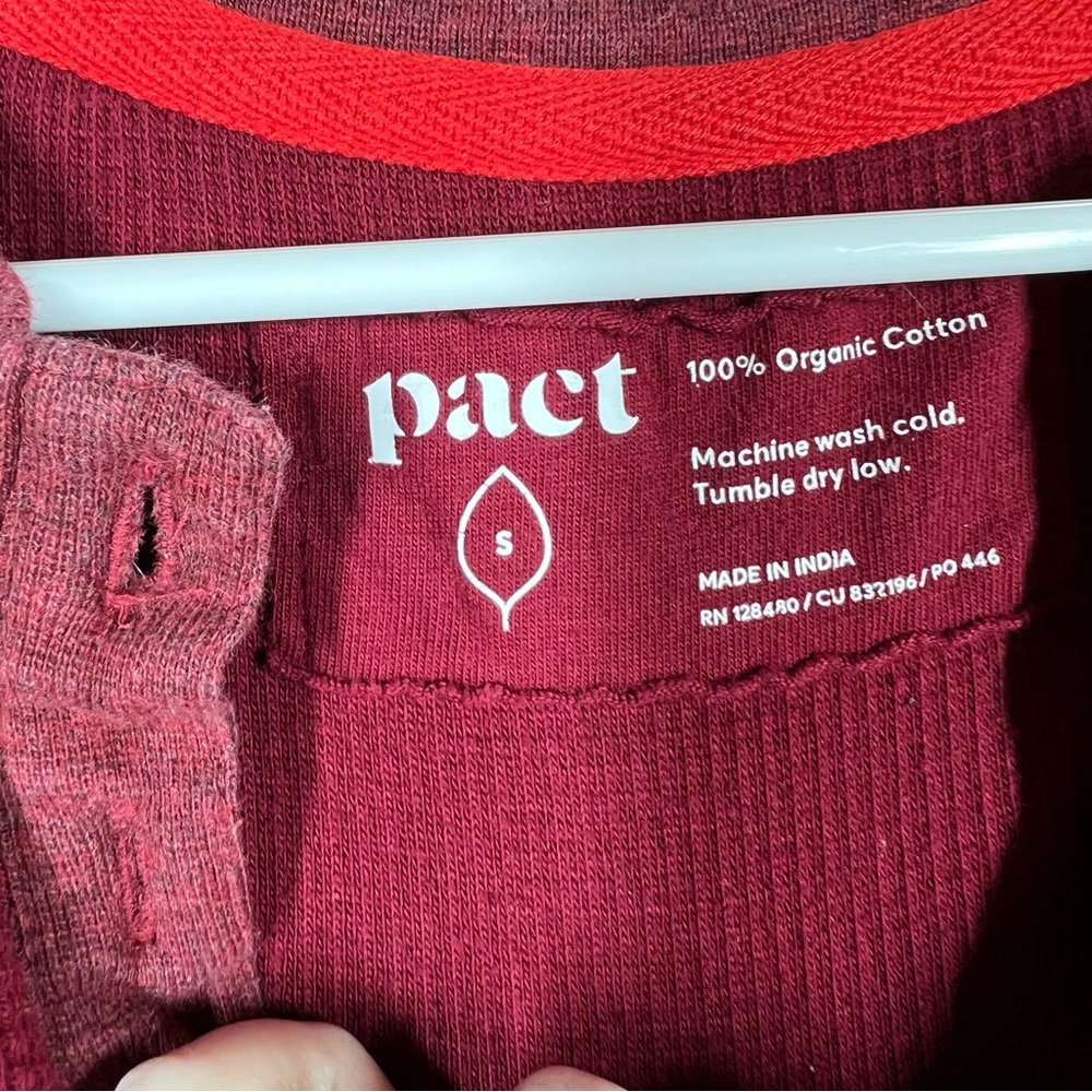 Pact Red Maroon Thermal Knit Organic Cotton Long Sleeve Henley - Picture 2 of 3